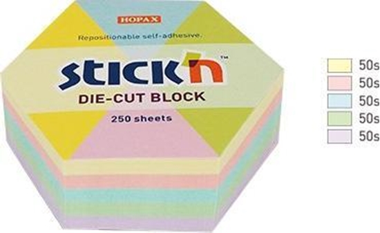Picture of Stickn Notes szeciokt, 61x70mm, mix 5 kol. pastelowych, 250kart. Stick"n 21826