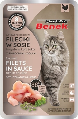 Picture of SUPER BENEK  SASZ.KOT 85g FILETY W SOSIE  Z KURCZAKA Z POMIDORAMI /28