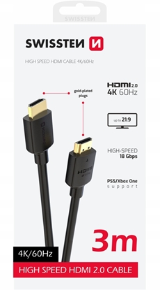 Attēls no Swissten HDMI to HDMI 4K Cable 3m