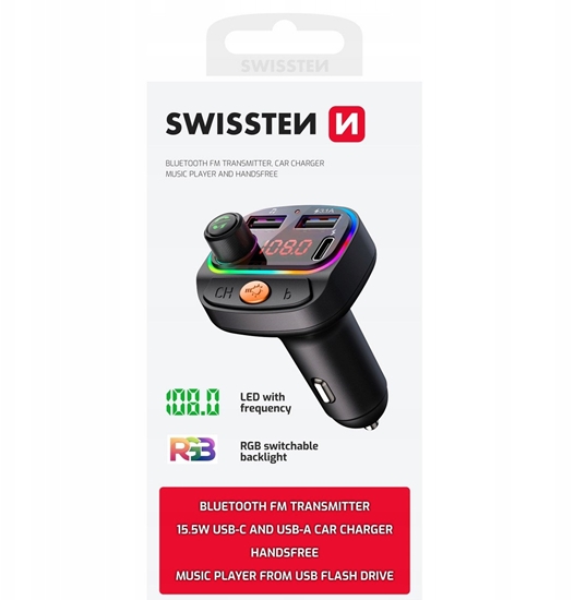 Picture of Swissten RGB Bluetooth FM Transmitteris 2x USB / USB-C