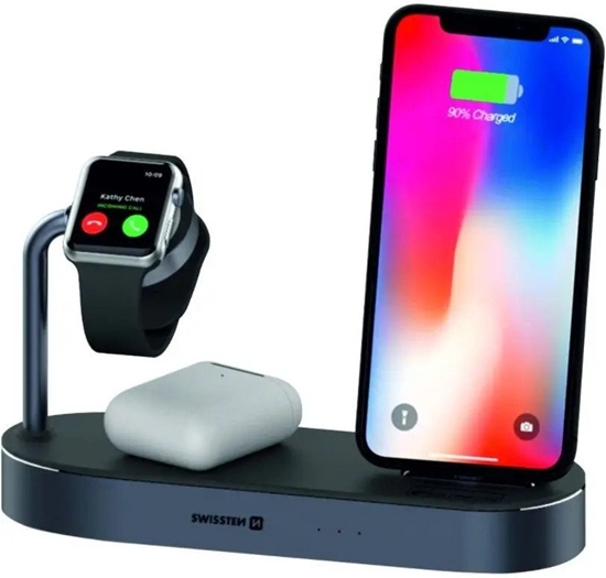 Picture of Swistten 4in1 MFI Wireless Docking Station 45W for Apple iPhone / iPod / Apple Watch