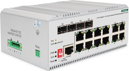 Изображение Digitus 8 port Gigabit Ethernet network PoE switch, industrial, L2 managed, 4 SFP uplink