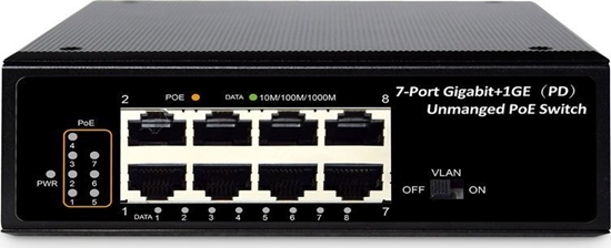 Изображение Digitus 7 Port Gigabit Ethernet Netzwerk PoE Switch, Industrial, Unmanaged, 1PD Port
