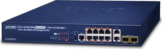 Изображение Switch Planet PLANET GS-5220-8P2T2S cza sieciowe Zarzdzany L2+ Gigabit Ethernet (10/100/1000) Obsuga PoE 1U Niebieski