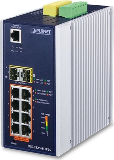 Picture of Switch Planet PLANET IGS-6325-8UP2S cza sieciowe Zarzdzany L3 Gigabit Ethernet (10/100/1000) Obsuga PoE Aluminium, Czarny