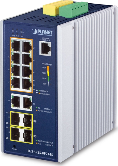Picture of Switch Planet PLANET IP30 Industrial L2+/L4 8-Port Zarzdzany L2+ Gigabit Ethernet (10/100/1000) Aluminium, Niebieski