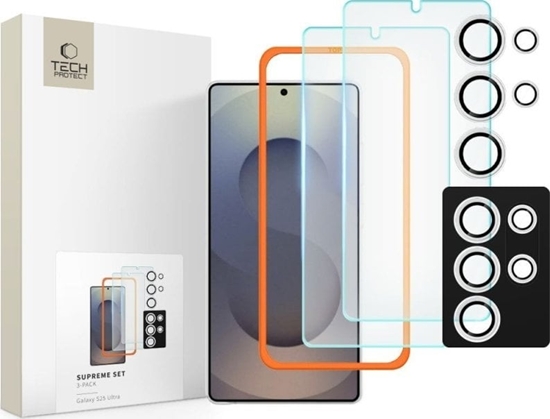Picture of Tech-Protect Tech-Protect Supreme Set for Samsung Galaxy S25 Ultra 2x Tempered Glass Screen Protector / Camera Tempered Glass - Clear