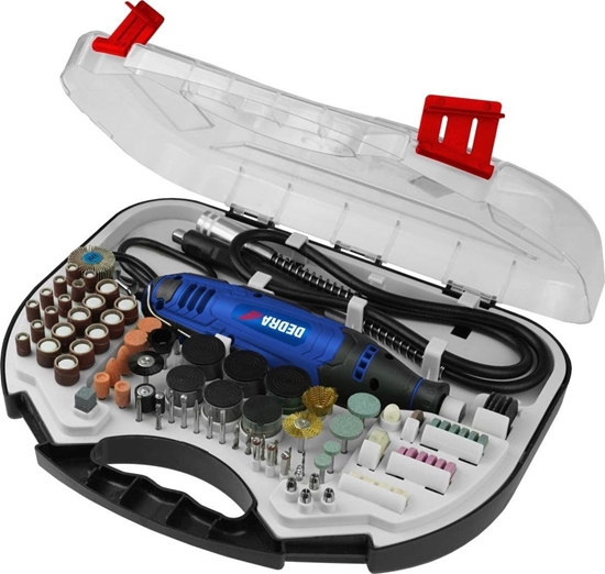 Изображение Szlifierka Dedra Miniszlifierka 135W - zestaw z akcesoriami 215 szt, walizka