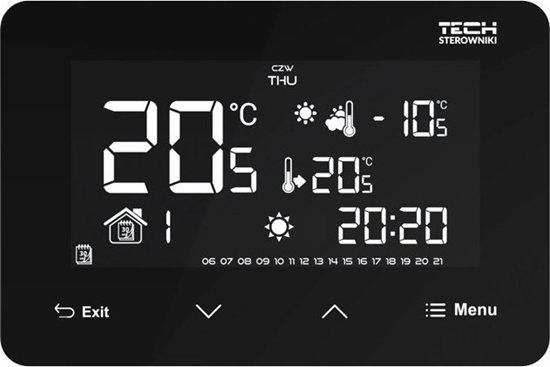 Picture of Tech Bezprzewodowy regulator ST-293z v2 czarny, pokojowy dwustanowy (panel przedni ze szka)
