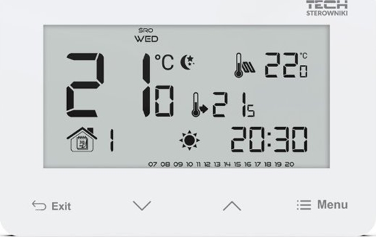Изображение Tech Przewodowy regulator ST-293z v3 biay, pokojowy dwustanowy zasilany 230V szklany podtynkowy