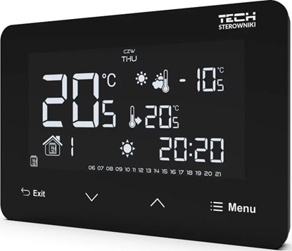 Изображение Tech Przewodowy regulator ST-293z v3 czarny, pokojowy dwustanowy zasilany 230V szklany podtynkowy