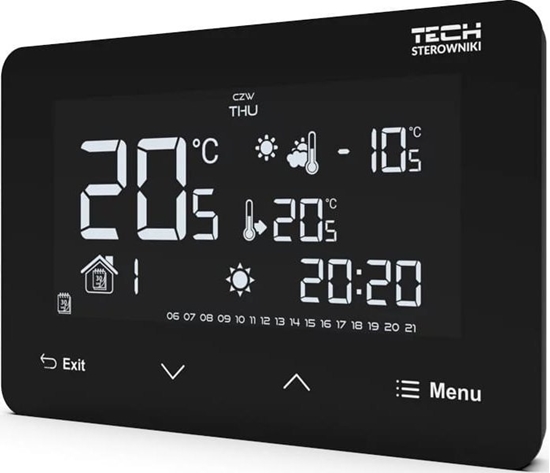 Изображение Tech Przewodowy regulator ST-293z v3 czarny, pokojowy dwustanowy zasilany 230V szklany podtynkowy