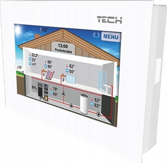Picture of Tech Regulator pokojowy z komunikacj RS (dotykowy, kolorowy wywietlacz, 2mm szko) ST-281 biay