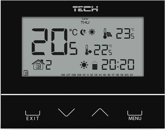 Picture of Tech Sterownik pokojowy ST-293v3 czarny, dwustanowy, szklany, monta podtynkowy