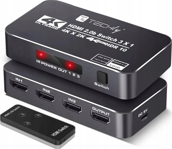 Picture of Techly Techly 367171 3-portowy przecznik HDMI 2.0b 4K*60Hz 3x1 z pilotem IR