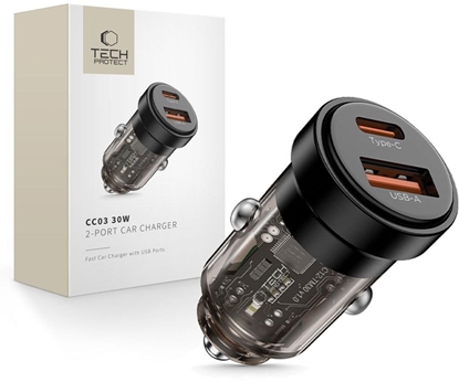 Attēls no TECH-PROTECT CC03 2-PORT CAR CHARGER PD30W/QC3.0 BLACK
