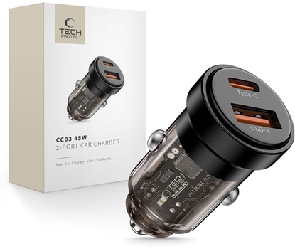 Attēls no TECH-PROTECT CC03 2-PORT CAR CHARGER PD45W/QC3.0 BLACK