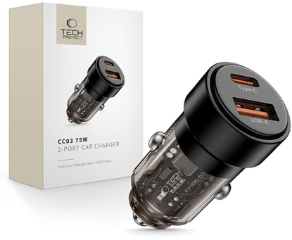 Attēls no TECH-PROTECT CC03 2-PORT CAR CHARGER PD75W BLACK