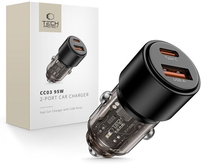 Attēls no TECH-PROTECT CC03 2-PORT CAR CHARGER PD95W/QC3.0 BLACK