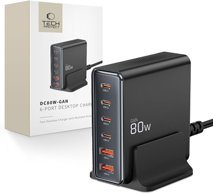 Attēls no TECH-PROTECT DC80W-GAN 6-PORT DESKTOP CHARGER PD80W/QC3.0 BLACK