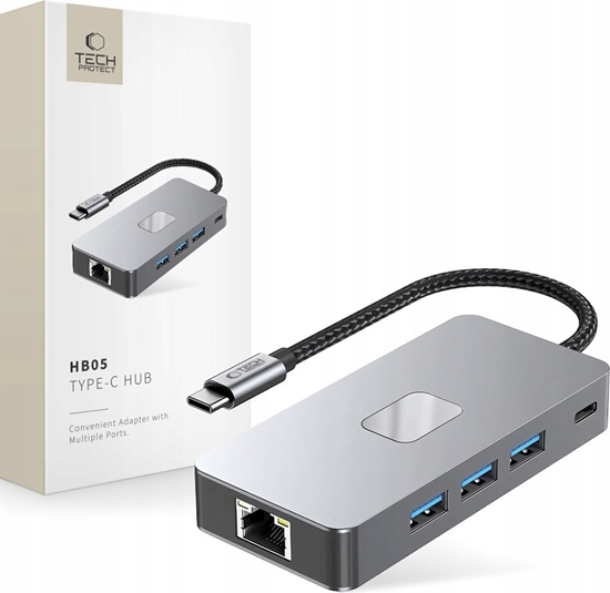 Picture of TECH-PROTECT HB05 HUB ADAPTER 9IN1 TYPE-C + USB2.0 + USB3.0 + HDMI 4K 60HZ + SD/TF + PD100W + RJ45 1000M SPACE GREY