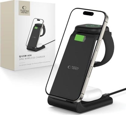 Attēls no TECH-PROTECT QI15W-A36 3IN1 WIRELESS CHARGER FOR APPLE BLACK