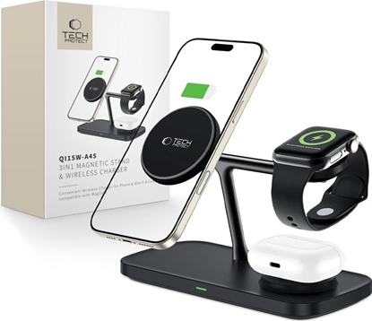 Изображение Tech-Protect Tech-Protect QI15W-A45 3in1 Wireless Charger with MagSafe for Apple Devices - Black