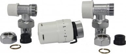 Attēls no TEIDE TERMO PLUS zestaw zaworów ktowych do rur miedzianych, gowica termostatyczna M28 (501215+880030+507255+C4380)