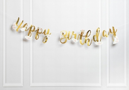 Attēls no Teka Baner Happy Birthday z kwiatami zoty