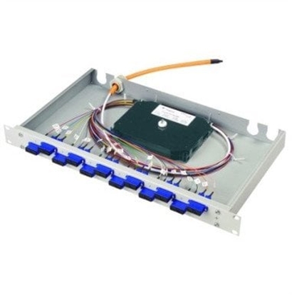 Picture of TELEGRTNER 19 FO-PP BAS-ECO 1U 12 LCD OM3 PT, z zamontowanymi adapterami i kolorowymi pigtailami