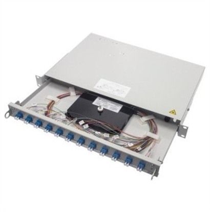 Picture of TELEGRTNER 19 FO-PP BAS-ECO 1U 12 LCD OM4 nPT, zmontowane adaptery, 12x LC Duplex, fioletowy, OM4