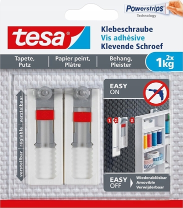 Picture of Tesa tesa adhesive screw, 2pcs., for wallpaper and plaster, up to 1kg per screw, adjustable, white