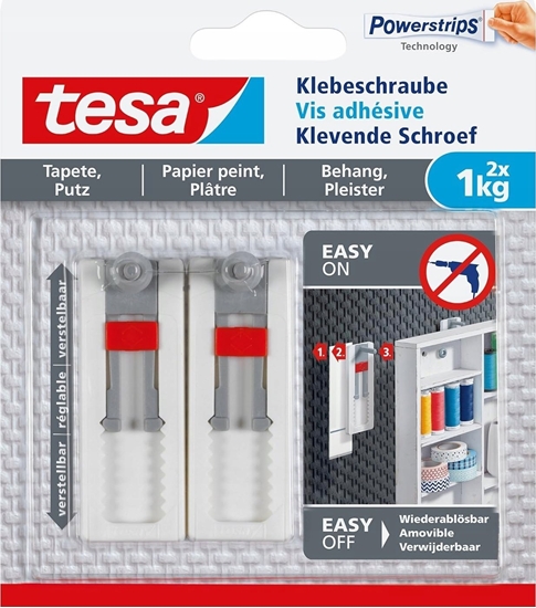 Picture of Tesa tesa adhesive screw, 2pcs., for wallpaper and plaster, up to 1kg per screw, adjustable, white