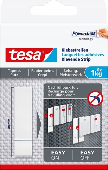 Изображение Tesa tesa adhesive stripes, 6pcs., for wallpaper and plaster, up to 1kg per stripe, white
