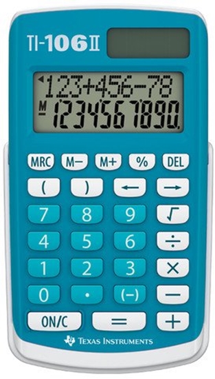 Picture of Texas Instruments TI 106-II, Pocket, Basic, 2 lines, Battery/Solar, Blue, White