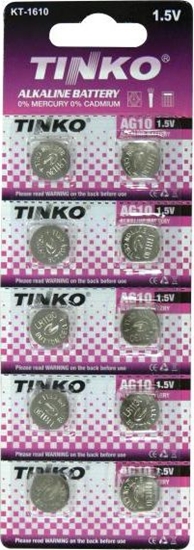 Изображение Tinko Bateria alkaliczna, LR54, AG10, 1.5V, blistr, 10-pack, cena za 1 baterie