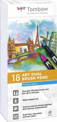Picture of Tombow Tombow ABT-18P-1, 18 colours, Multicolour, Bullet tip & Brush tip, 0.8 mm, 1 cm, Black