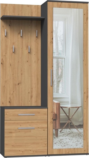 Изображение Topeshop Garderoba, szafa, lustro, duo, 100x35x180 cm, antracyt, db artisan, mat