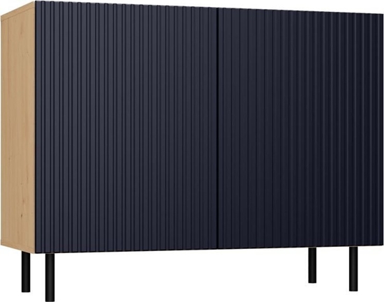 Изображение Topeshop Komoda z ryflowanymi frontami, 100x40x78 cm, db artisan, granatowy