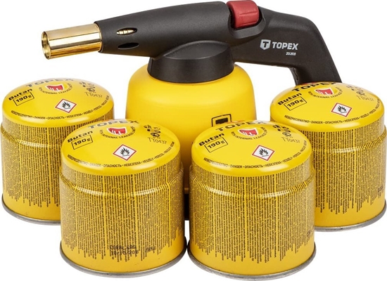 Изображение Topex Lampa lutownicza gazowa na naboje 190 g + 4 naboje gazowe z zaworkiem