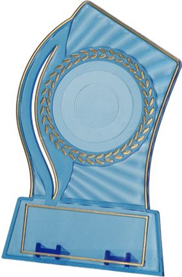 Изображение Tryumf Trofeum plastikowe - przezroczysto - zote z miejscem na wklejk 50mm i tabliczk 65mmX23mm T-M (PS150/BL/G)