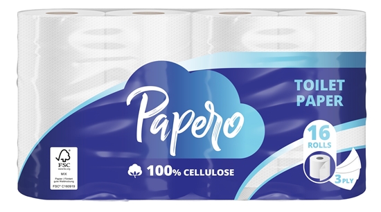 Picture of Tualetes papīrs PAPERO, 3 slāņi, 15.37 m, 145 loksnes, 16 ruļļi