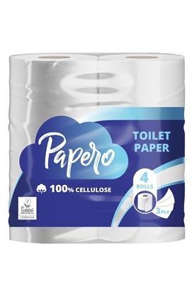 Attēls no Tualetes papīrs PAPERO, 3 slāņi, 15.95 m, 145 loksnes, 4 ruļļi