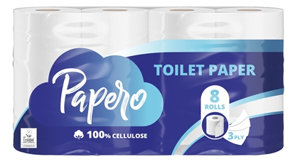 Attēls no Tualetes papīrs PAPERO, 3 slāņi, 15.95 m, 145 loksnes, 8 ruļļi