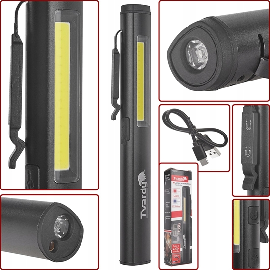 Picture of Tvardy Lampa warsztatowa inspekcyjna z magnesem LED COB 5W + 3W UV laser 800mAh 400lm IP44 (100)