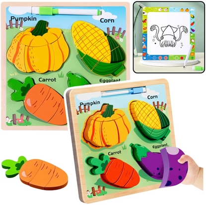 Attēls no Ukadanka Tablica 2w1 Drewniana Edukacyjna Warzywa Pisak