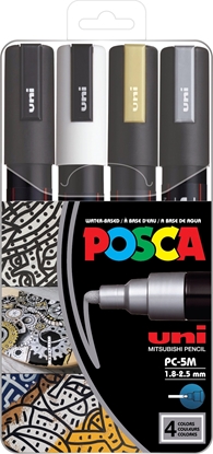 Picture of UNI-BALL POSCA PC-5M Czarny, Zoto, Srebrny, Biay 4 szt.