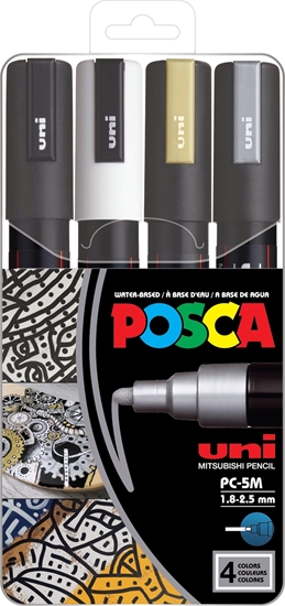 Picture of UNI-BALL POSCA PC-5M Czarny, Zoto, Srebrny, Biay 4 szt.