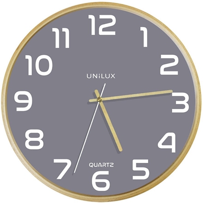 Attēls no Unilux 400165097, Wall, Quartz clock, Round, Grey, Wood, Wood, Glass