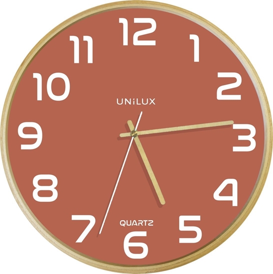 Picture of Unilux Unilux 400165111, Wall, Quartz clock, Round, Brick colour, Wood, Wood, Glass